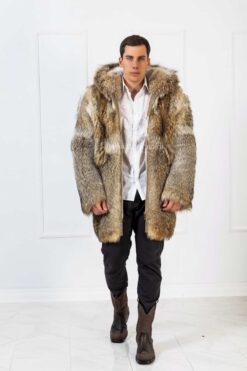 Jacques | Men's Luxury American Coyote Fur Jacket With Big Hood