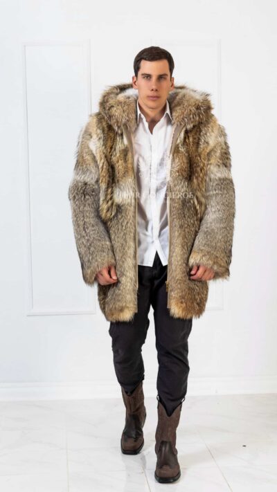 Jacques | Men's Luxury American Coyote Fur Jacket With Big Hood