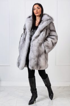 Celeste | Luxury Scandinavian Blue Fox Fur Jacket With Big Hood