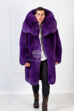 Porfirio | Men's Luxury Purple Fox Fur Coat With Huge Collar