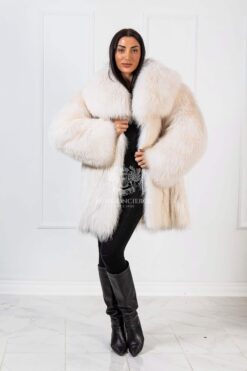 Arya | Luxury Scandinavian Artic Beige Finn Raccoon Fur Jacket With Huge Lavish Collar