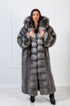 Eloise | Luxury Frost Fox Fur Grey Coat With Huge Hood
