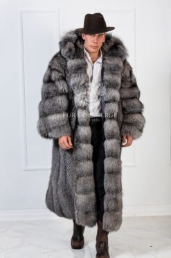 James | Men's Luxury Frost Fox Fur Grey Coat With Huge Hood