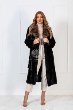 Aarti | Luxury American Mink Blackglama Fur Coat With Sable Fur English Collar