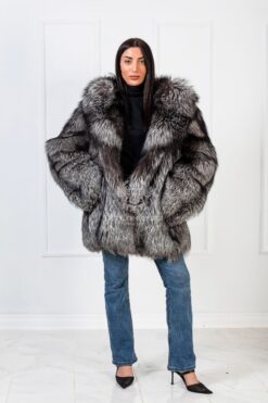 Darcy | Luxury Silver Fox Fur Jacket With Big Hood