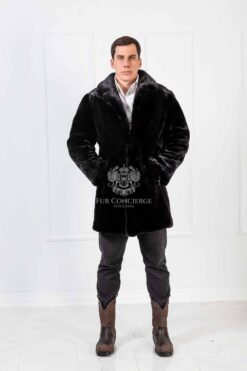 Teddy | Luxury American Mink Blackglama Fur Coat Sheared Body Natural Hair Collar
