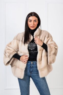 Nebula | Luxury Scandinavian Pearl Mink Fur Cape-Jacket With Stand Up Collar