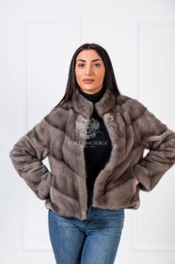 Morgan | Luxury Scandinavian Silver Blue Mink Fur Jacket With Stand Up Collar