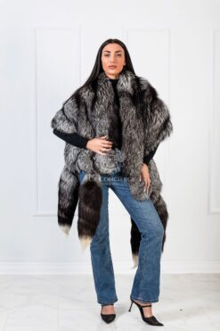 Blossom | Luxury Double Side Silver Fox & Black Rex Fur Boa-Cape With Detachable Tails