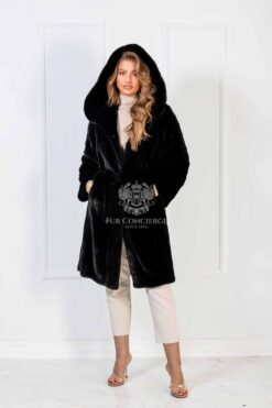 Paisleigh | Luxury Scandinavian Mink Long Coat With Double Full Skin Hood & Fur Belt