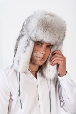 Blue Fox Fur Trappers Hat - Ushanka