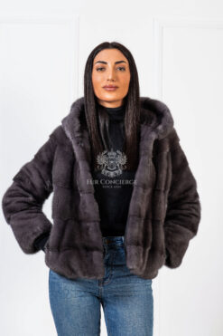 Clementine | Luxury Scandinavian Dyed Deep Grey Mink Fur Jacket With Lavish Hood