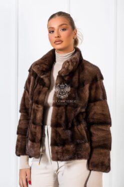 Heather | Luxury Scandinavian Brown Short Mink Fur Jacket With Stand Collar