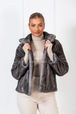 Giorgia | Luxury Scandinavian Blue Iris Mink Fur Jacket With Stand Up Collar