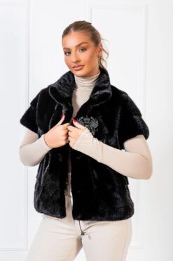 Brioni | Luxury Scandinavian Black Mink Fur Vest With Stand Collar