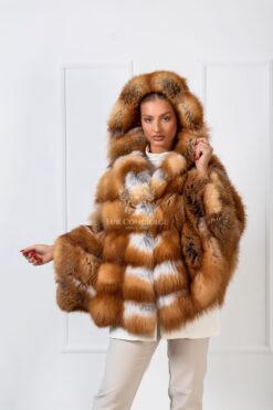 Nemy | Luxury Canadian Soft Red Fox Jacket-Cape With Lavish Hood