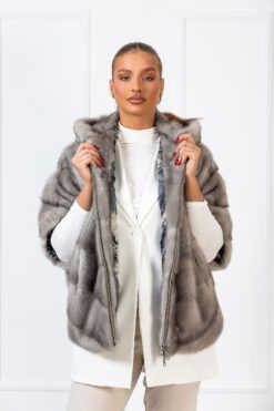 Hagar | Luxury Scandinavian Sapphire Mink Fur Cape/Jacket With Lavish Hood