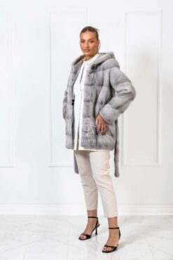 Allegra | Luxury Scandinavian Sapphire Mink Fur Jacket With Lavish Fur Hood & Belt