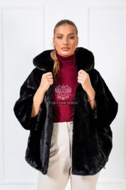 Francesca | Luxury Black Mink Fur Cape With Hood