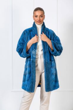 Vashti | Luxury Scandinavian Cross Mink Dyed In Blue Fur Coat With Lavish Shawl Collar
