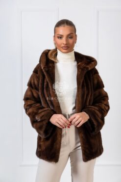 Iris | Luxurious Scandinavian Brown Mink Fur Jacket With Lavish Hood