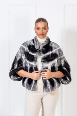 Gemma | Luxury Rex Chinchilla Fur Cape With Stand Up Collar