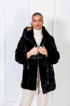 Storm | Luxury Scandinavian Black Saga Mink Fur Jacket With Lavish Fur Hood