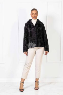 Vera | Luxury Swakara Black Fur Jacket With Lavish Open Collar
