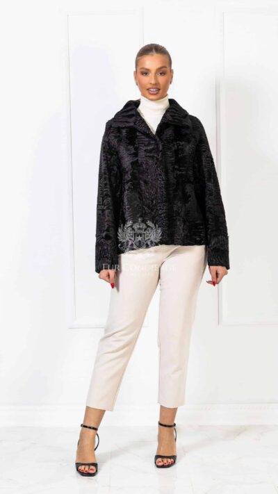 Vera | Luxury Swakara Black Fur Jacket With Lavish Open Collar