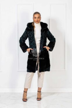 Calista | Luxury Scandinavian Forest Green  Mink With Swakara Fur Coat Combination