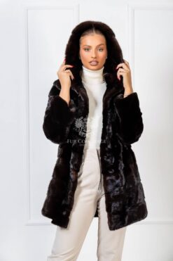Eulalie | Luxury Scandinavian Mahogany Mink Fur Jacket / Coat With Lavish Fur Hood