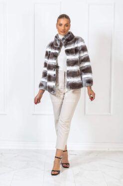 Rain | Luxury Rex Chinchilla Beige Fur Jacket With Stand Collar