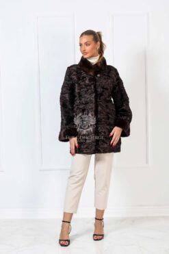 Piper | Luxurious Swakara Brown Mink Fur Jacket With Mink Collar & Cuffs