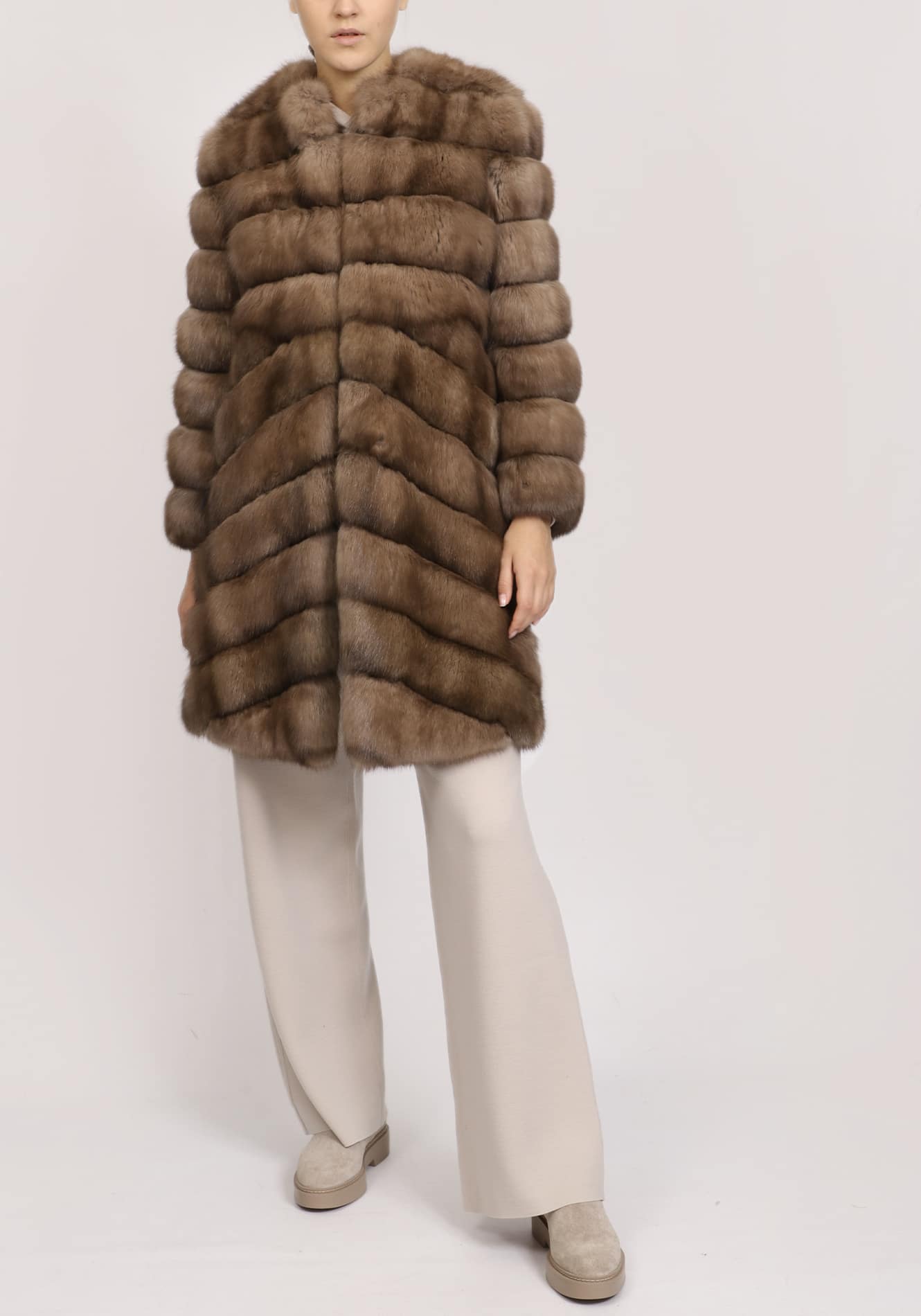 Calliope | Luxury Russian Sable Fur Jacket Honey Brown With Small Collar