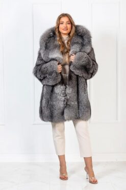Bowie | Luxury Blue Frost Fox Fur Jacket With Super Lavish Collar