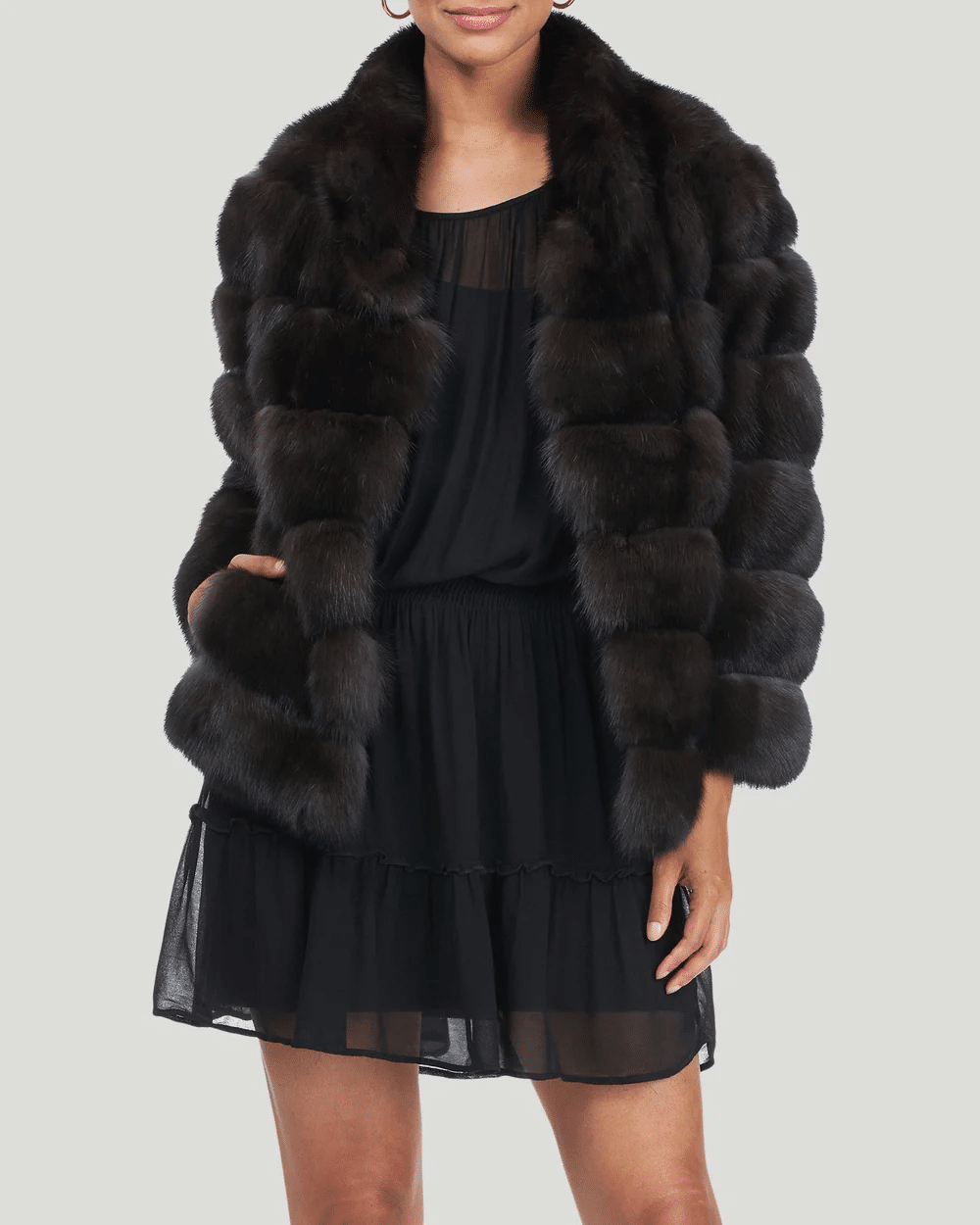 Salome | Luxury Darκ Russian Sable Fur Jacket With Collar