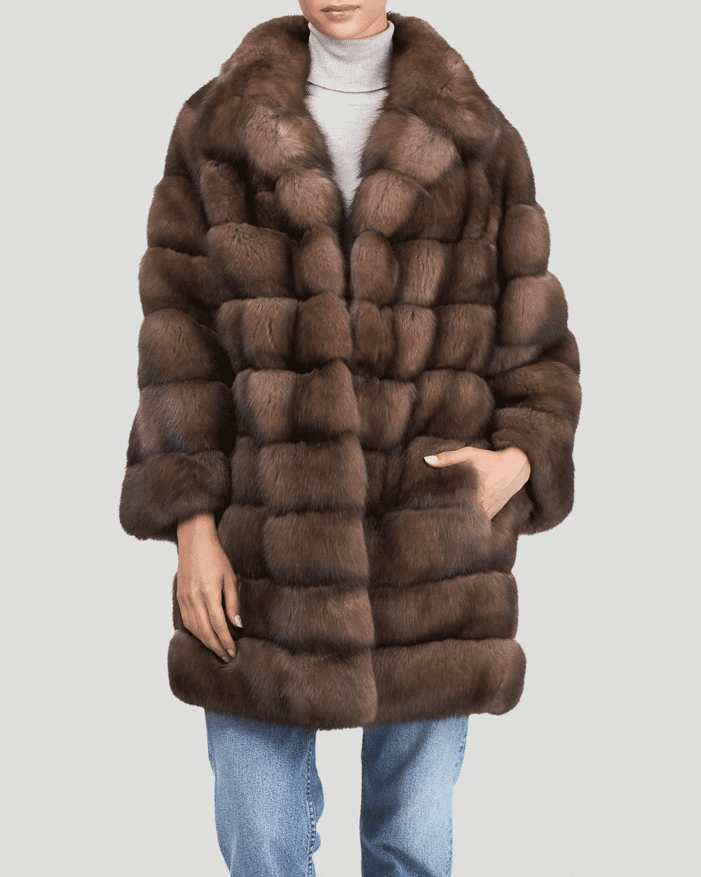Annalise | Luxury Russian Honey-Brown Sable Fur Jacket With Lavish English Collar
